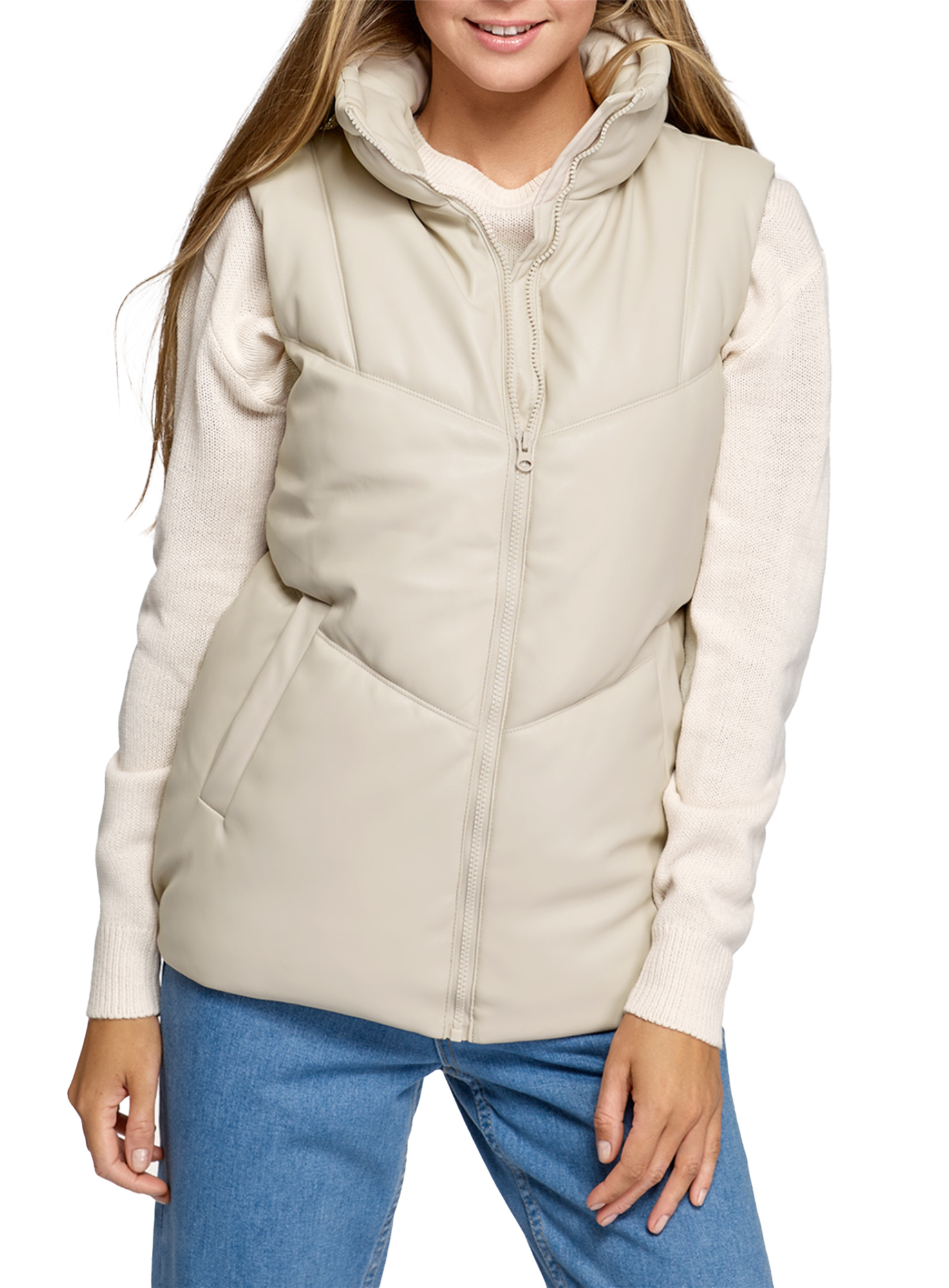 фото Утепленный жилет женский oodji 18c04001 бежевый 44/170