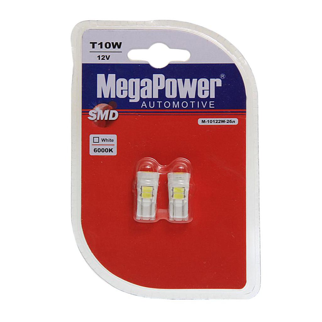 Лампа светодиодная 12V W5W T10W W2.1x9.5d 6000K бесцокольная 6 LED блистер (2шт.) MEGAPOWE
Лампа светодиодная 12V W5W T10W W2.1x9.5d 6000K бесцокольная 6 LED блистер (2шт.) MEGAPOWE
