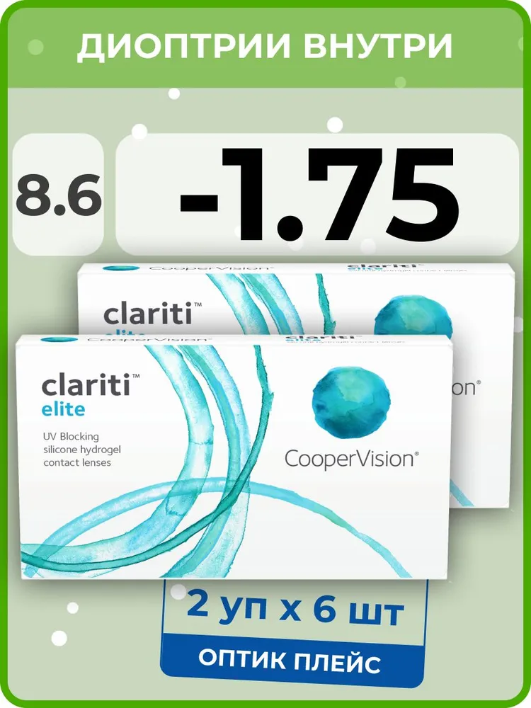 Контанктые линзы CooperVision Сlariti Elite 2 упаковки по 6 линз, R 8.6 SPH -1.75
Контанктые линзы CooperVision Сlariti Elite 2 упаковки по 6 линз, R 8.6 SPH -1.75