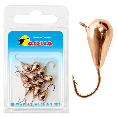 фото Мормышка вольфрамовая aqua "капля с ушком",, 10шт., d 4,0 мм, крючок - gamakatsu №14, медь