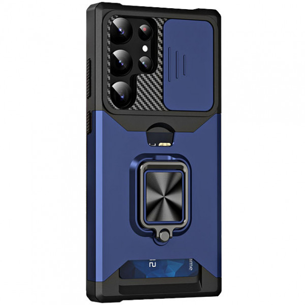 Чехол с отделением для карты и шторкой камеры для Samsung Galaxy S22 Ultra, темно-синий, Multi Case 
Чехол с отделением для карты и шторкой камеры для Samsung Galaxy S22 Ultra, темно-синий, Multi Case