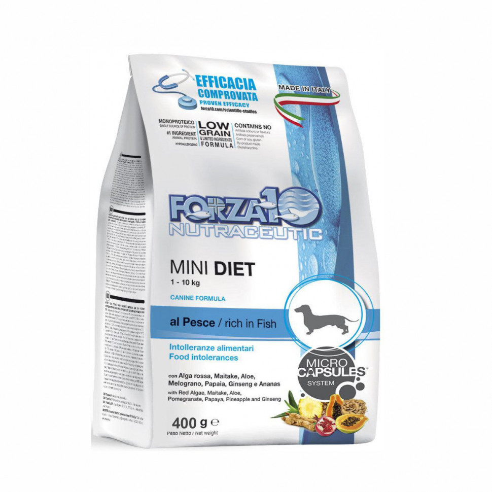 Сухой корм для взрослых собак мелких пород Forza10 Mini Diet Pesce с рыбой, 400 г
Сухой корм для взрослых собак мелких пород Forza10 Mini Diet Pesce с рыбой, 400 г