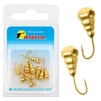 фото Мормышка вольфрамовая aqua "личинка с отверстием" d 5мм, крючок 10, золото, 10шт.