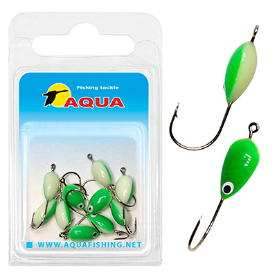 фото Мормышка фосфорная aqua №06 green, крючок №10 (10 штук в блистере)