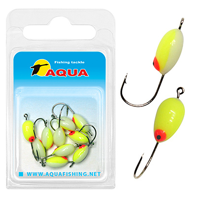 фото Мормышка фосфорная aqua №06 yellow, крючок №10 (10 штук в блистере)
