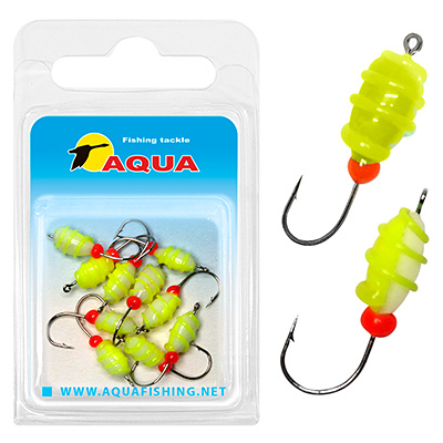 фото Мормышка фосфорная aqua №07 yellow, крючок №10, вес - 0,14g, (10штук в блистере)