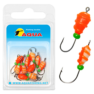 фото Мормышка фосфорная aqua №07 orange, крючок №08, вес - 0,18g, (10штук в блистере)