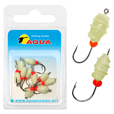 фото Мормышка фосфорная aqua №07 p_фосфор, крючок №06, вес - 0,31g, (10штук в блистере)