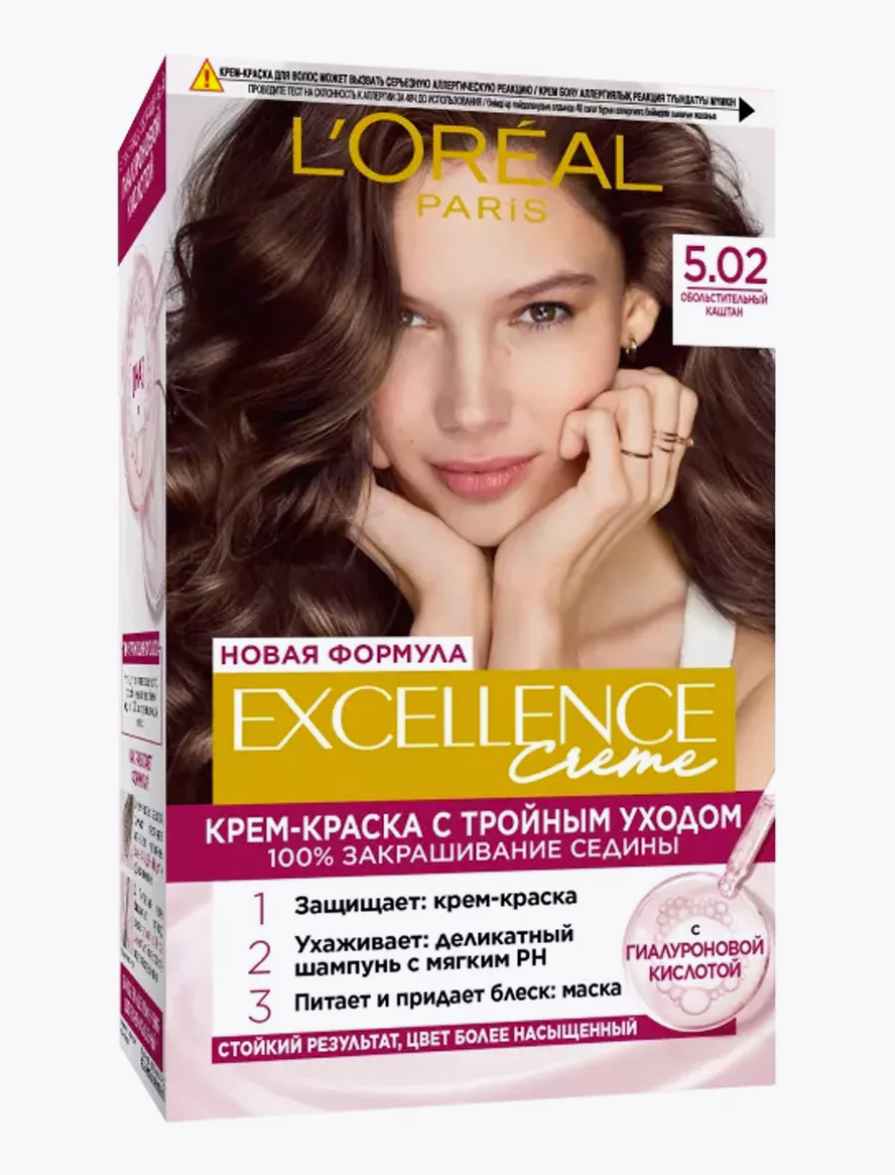 Крем-краска для волос L'Oreal Paris Excellence обольстительный каштан, №5.02, 196 мл, Коричневый
Крем-краска для волос L'Oreal Paris Excellence обольстительный каштан, №5.02, 196 мл, Коричневый