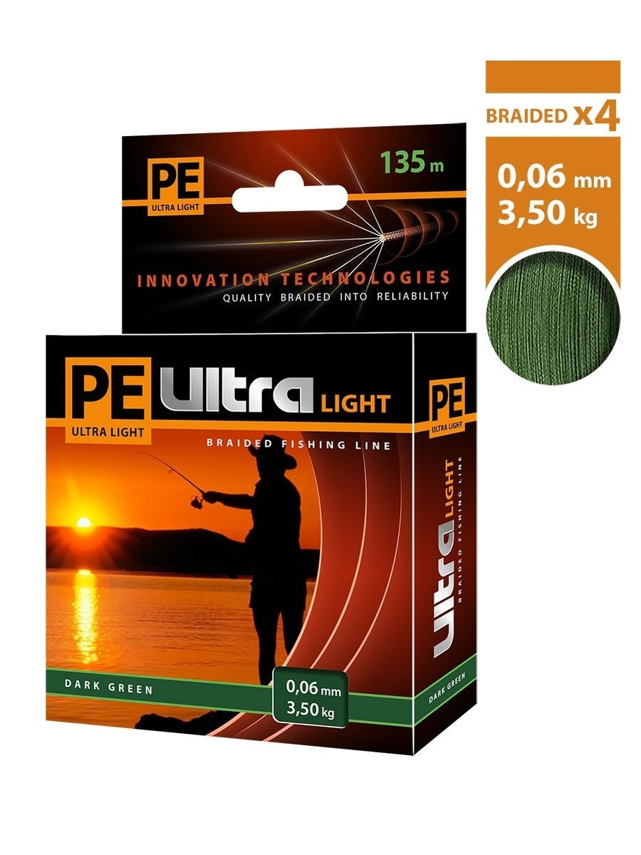 Леска плетеная Aqua PE Ultra Light 0,06 мм, 135 м, 3,5 кг, dark green, 3 шт., PE Ultra Light
Леска плетеная Aqua PE Ultra Light 0,06 мм, 135 м, 3,5 кг, dark green, 3 шт., PE Ultra Light