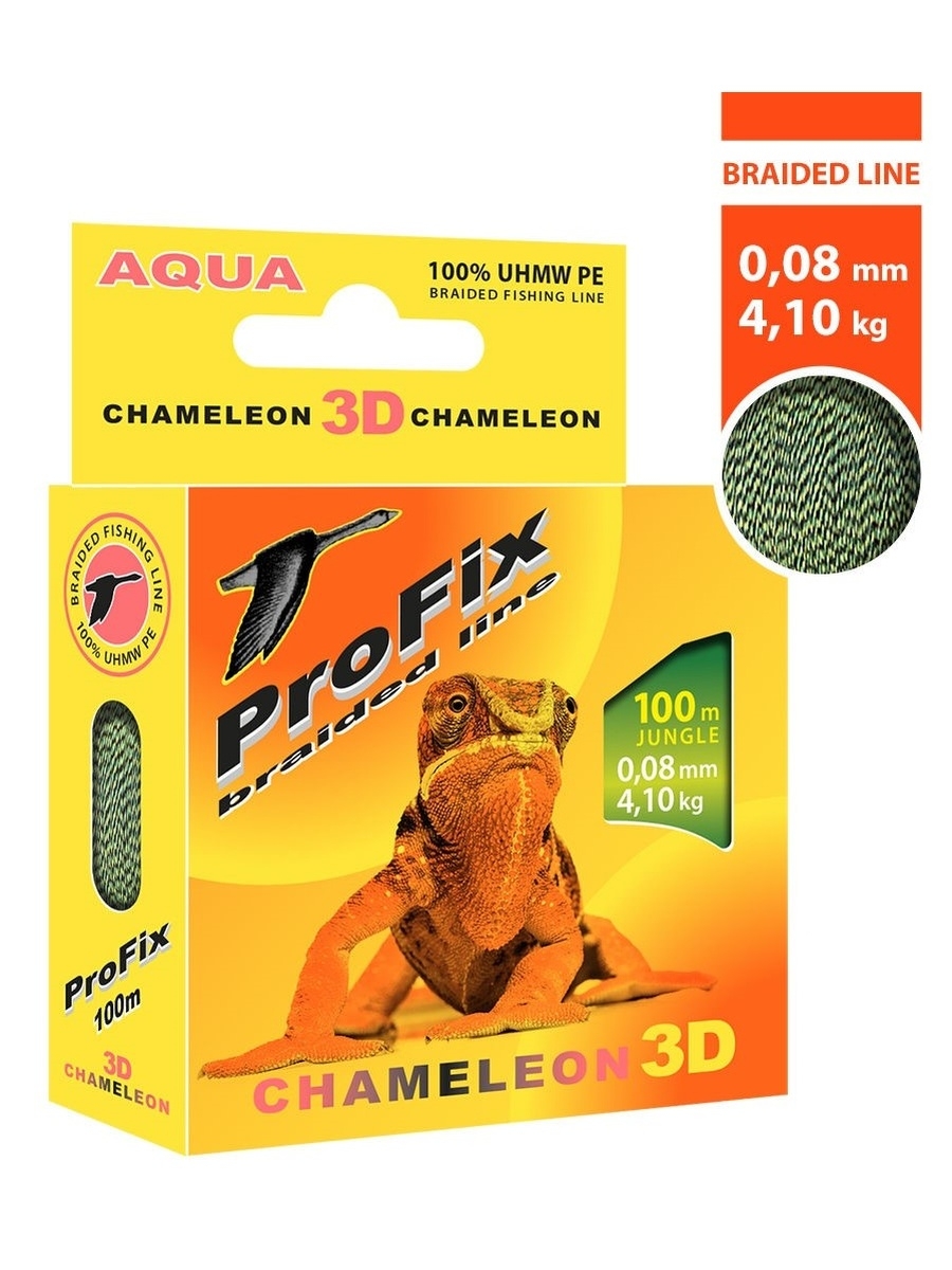 Леска плетеная Aqua ProFix Chameleon 3D 0,08 мм, 100 м, 4,1 кг, jungle, 3 шт., ProFix Chameleon 3D
Леска плетеная Aqua ProFix Chameleon 3D 0,08 мм, 100 м, 4,1 кг, jungle, 3 шт., ProFix Chameleon 3D