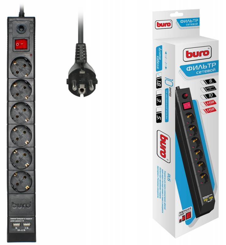 Сетевой фильтр Buro BU-SP1.8USB2A-B, 1.8м, черный, Сетевой фильтр Buro BU-SP1.8_USB_2A-B, 1.8м, черный
Сетевой фильтр Buro BU-SP1.8USB2A-B, 1.8м, черный, Сетевой фильтр Buro BU-SP1.8_USB_2A-B, 1.8м, черный