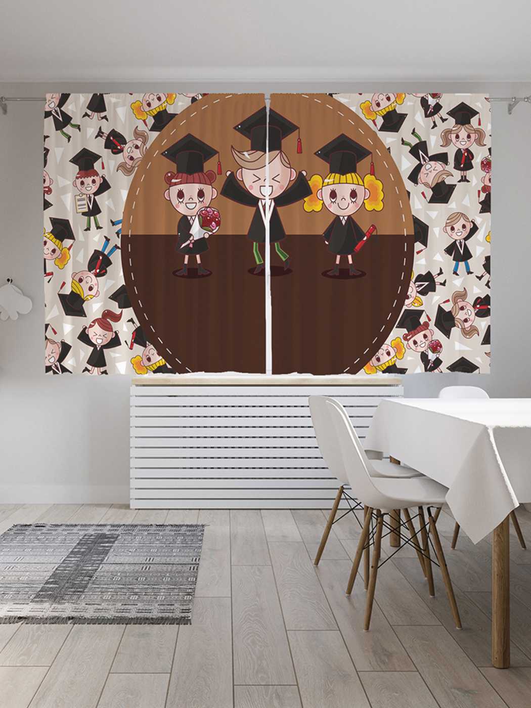 фото Шторы с фотопечатью joyarty "выпусники" из сатена, 290х180 см