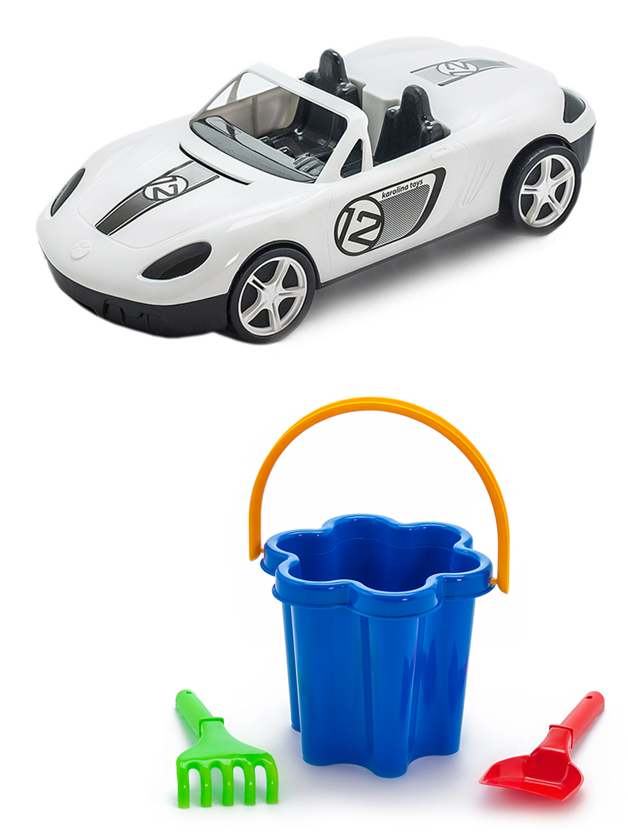 фото Набор развивающий karolina toys автомобиль белый + песочный набор "цветок" 40-0034+40-0078
