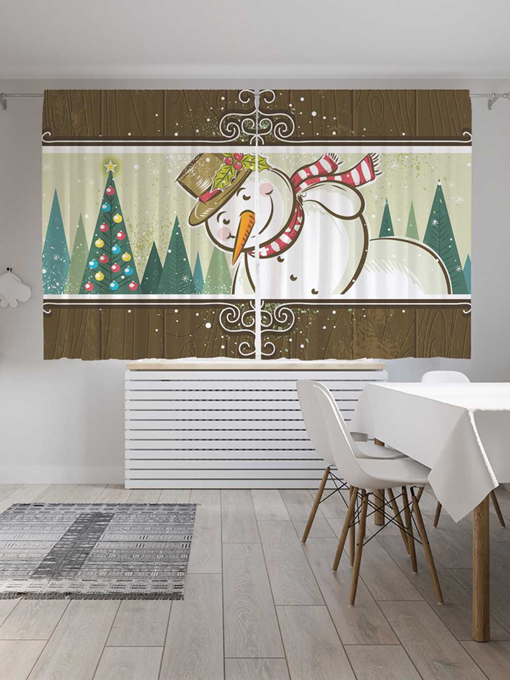 фото Шторы с фотопечатью joyarty "доброта снеговика" из сатена, 290х180 см