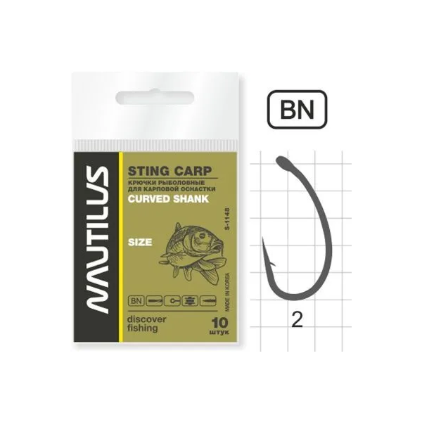 Одинарные крючки Nautilus Curve Shank №6 BN, с колечком, прямое острие, с бородкой, Черный, STING CARP CURVED SHANK S
Одинарные крючки Nautilus Curve Shank №6 BN, с колечком, прямое острие, с бородкой, Черный, STING CARP CURVED SHANK S