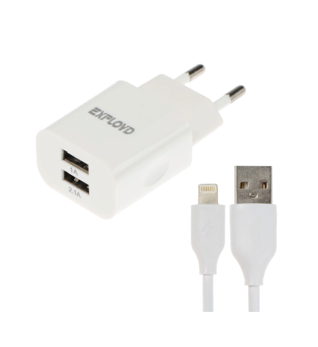 Сетевое зарядное устройство Exployd EX-Z-467, 2 USB, 3.1 А, кабель Lightning, 1 м, белое
Сетевое зарядное устройство Exployd EX-Z-467, 2 USB, 3.1 А, кабель Lightning, 1 м, белое