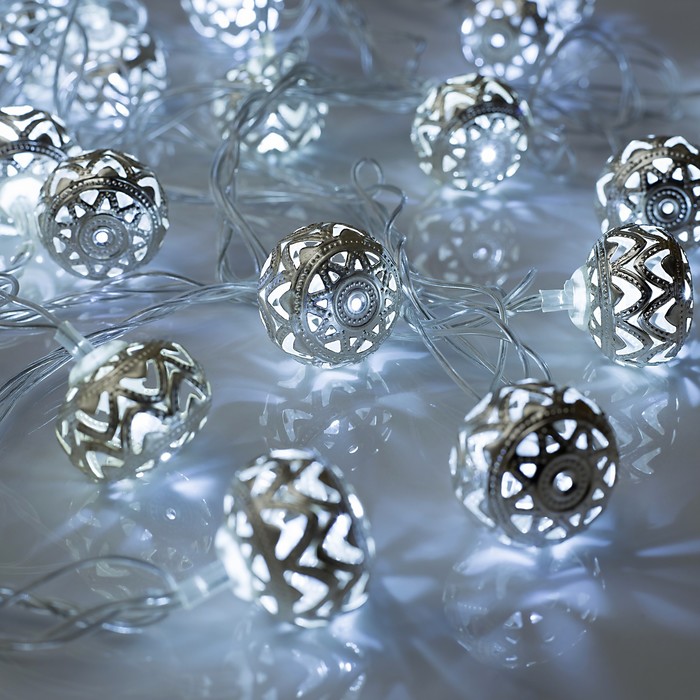 фото Гирлянда нить 4 м с насадками шарик с орнаментом, ip20, прозрачная нить, 20 led, свечение luazon lighting