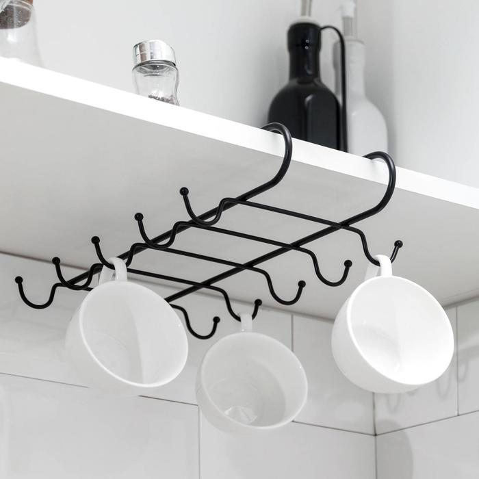 фото Держатель для кружек подвесной доляна, на 10 предметов, цвет чёрный