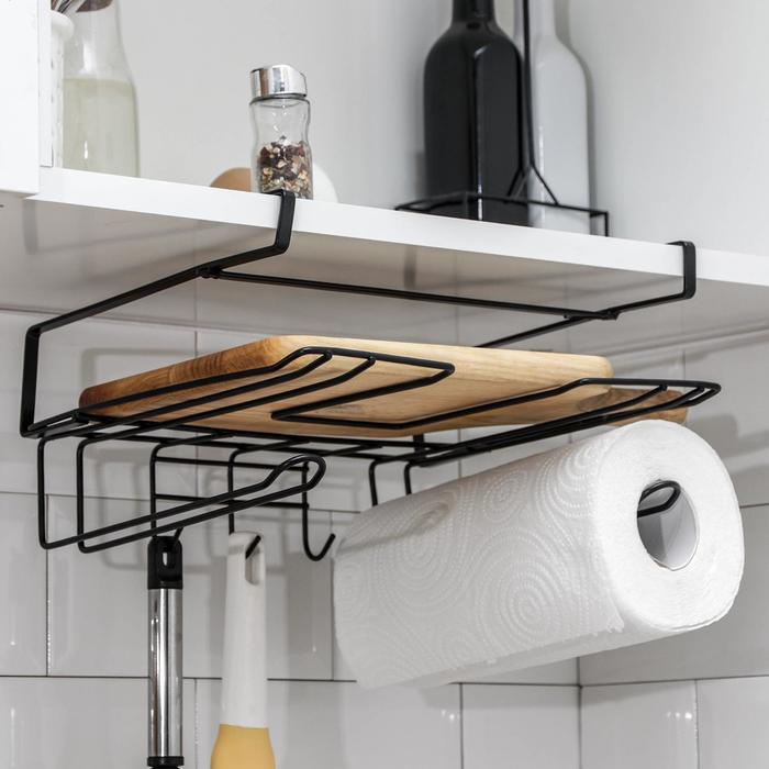 фото Держатель для кухонных принадлежностей подвесной, цвет черный доляна