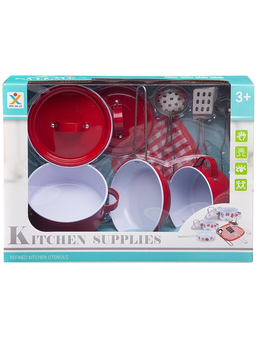 фото Набор jun toys посуда металлическая красная, в наборе 8 предметов