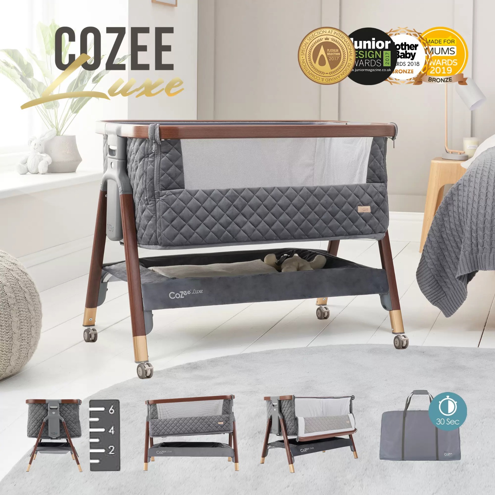 Колыбель Tutti Bambini CoZee Luxe Walnut Slate с колесами, 211208 6581, Темный орех, CoZee Luxe Walnut/Slate
Колыбель Tutti Bambini CoZee Luxe Walnut Slate с колесами, 211208 6581, Темный орех, CoZee Luxe Walnut/Slate