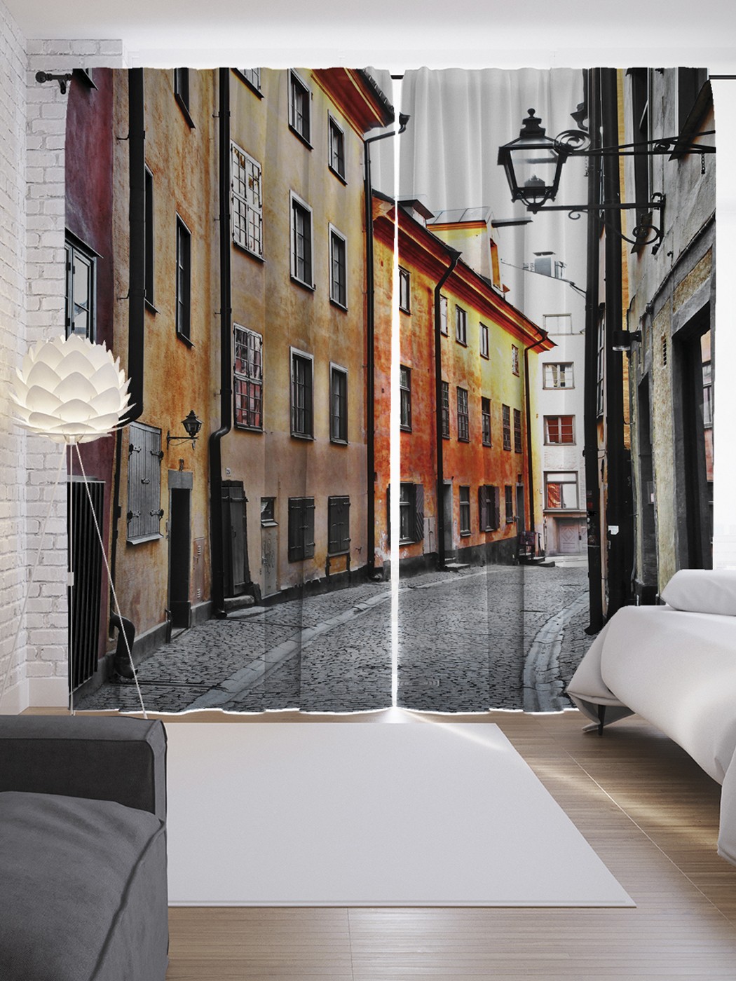 фото Шторы с фотопечатью joyarty «тихая улица» из сатена, 290х265 см