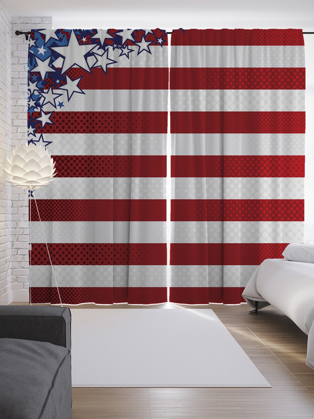 фото Шторы с фотопечатью joyarty «разбросанные звезды на флаге» из сатена, 290х265 см