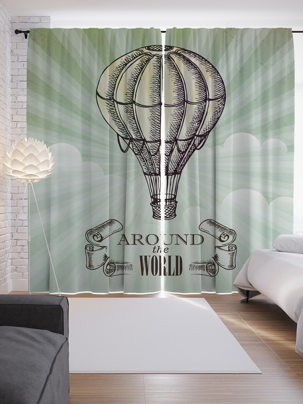 фото Шторы с фотопечатью joyarty «вокруг света на шаре» из сатена, 290х265 см