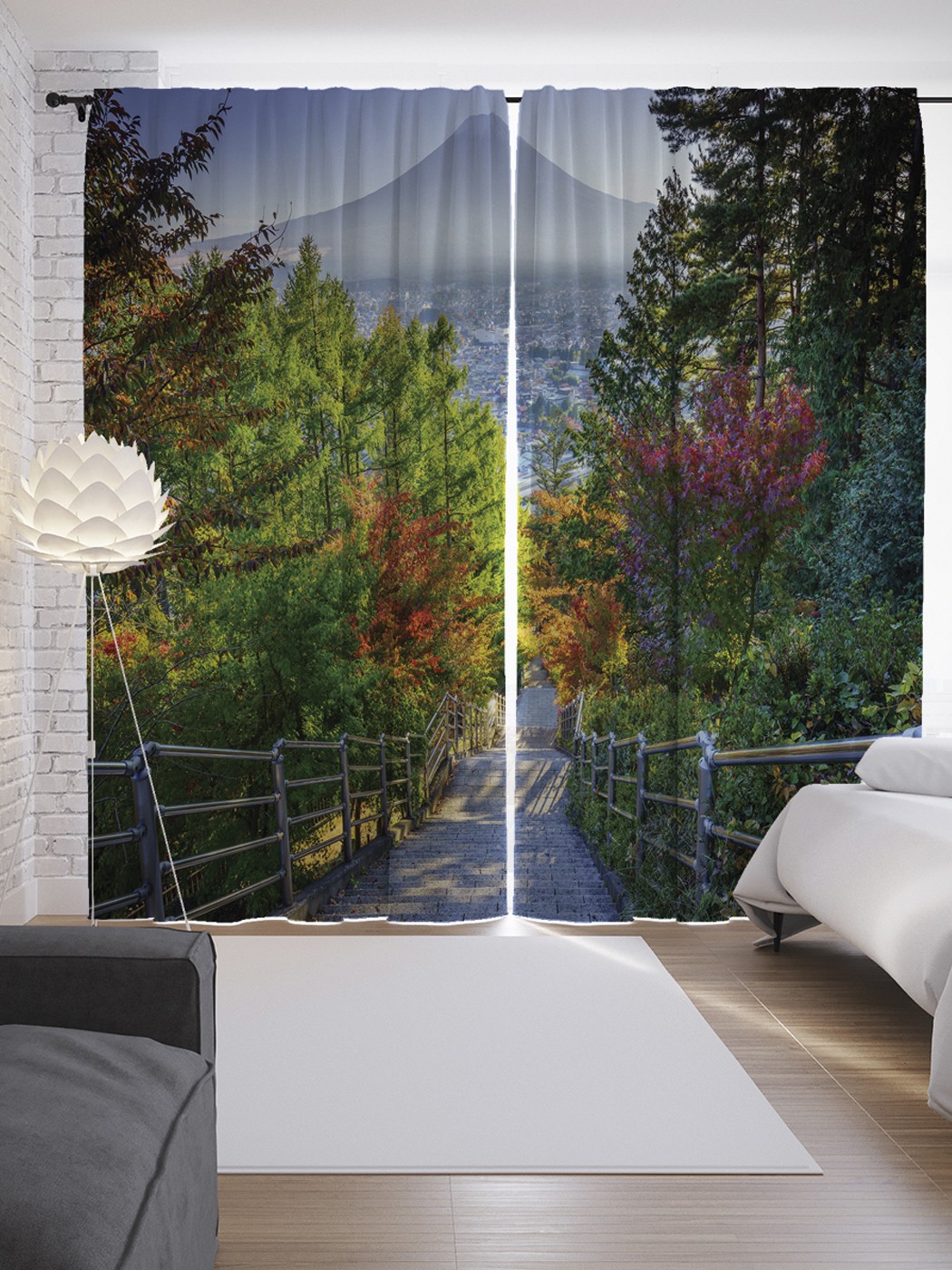 фото Шторы с фотопечатью joyarty «спуск к свежести» из сатена, 290х265 см