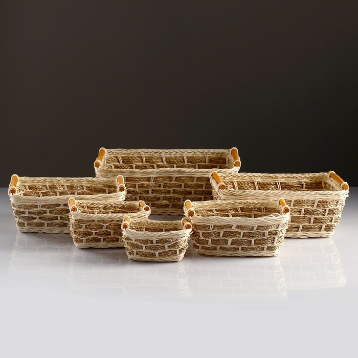 Набор корзин, 6 шт, 35×24×13, 30×21×12, 26×18×11, 22×15×11, 18×12×9, 13×10×7,5 см, ротанг
Набор корзин, 6 шт, 35×24×13, 30×21×12, 26×18×11, 22×15×11, 18×12×9, 13×10×7,5 см, ротанг