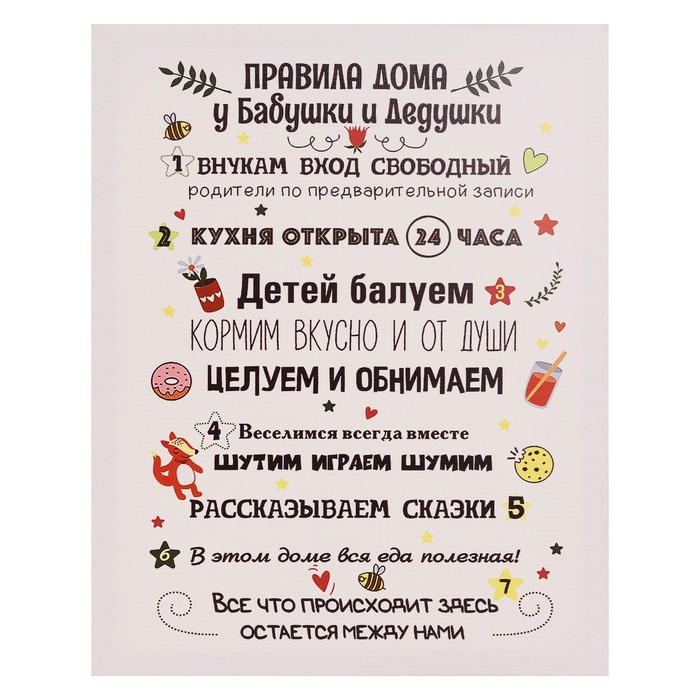 Картина на холсте Правила дома, бабушки и дедушки 40х50 см
Картина на холсте Правила дома, бабушки и дедушки 40х50 см