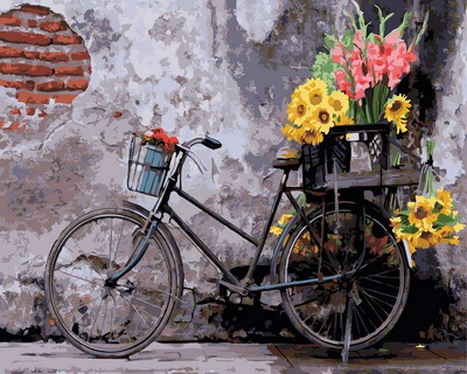 фото Живопись по номерам цветной ретро велосипед 40x50