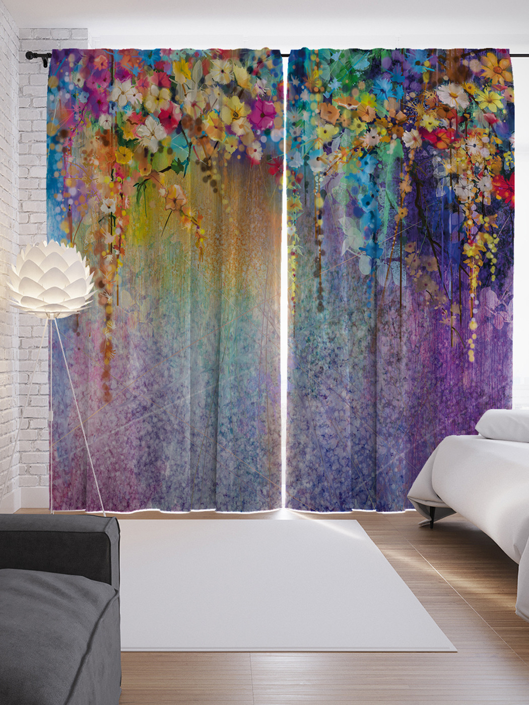 фото Шторы с фотопечатью joyarty «цветочные декорации» из сатена, 290х265 см