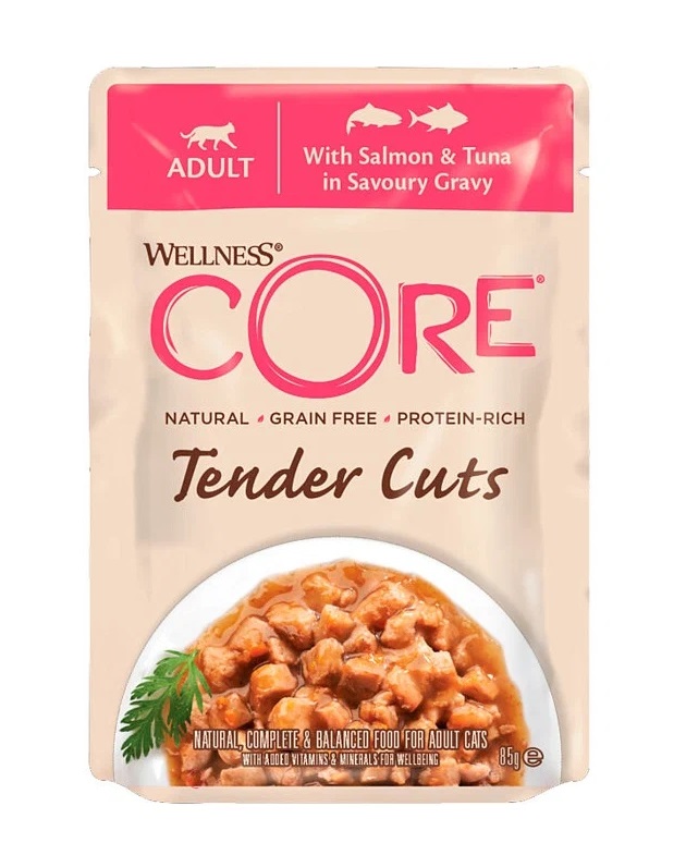 Влажный корм для кошек Wellness CORE Tender Cuts, лосось и тунец в пикантном соусе, 85г, Tender Cuts
Влажный корм для кошек Wellness CORE Tender Cuts, лосось и тунец в пикантном соусе, 85г, Tender Cuts