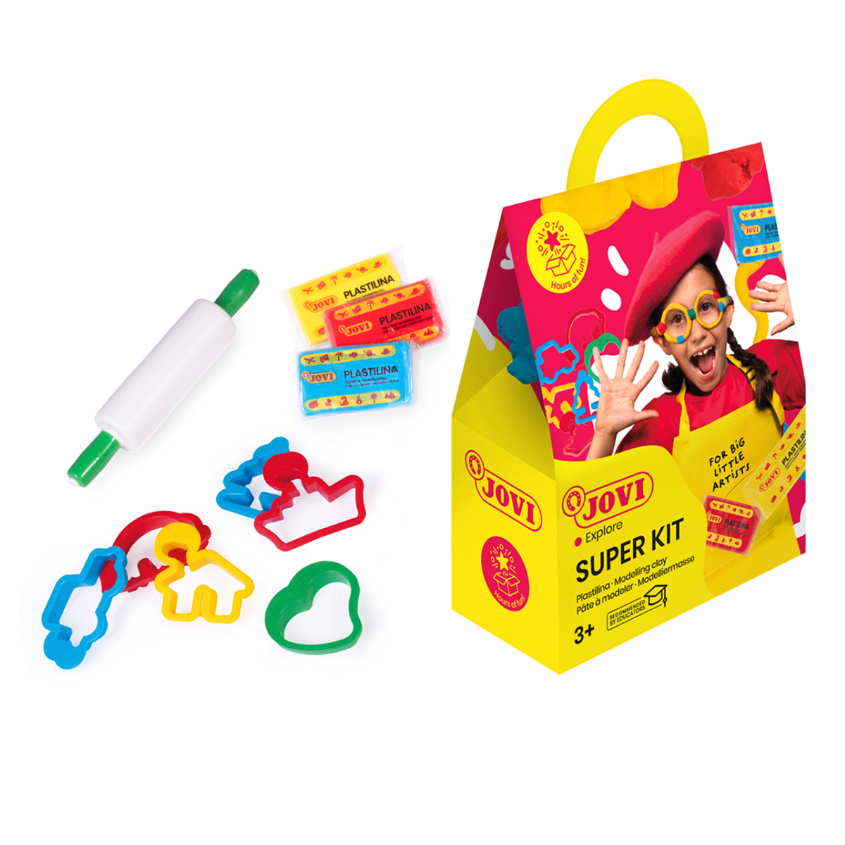Пластилин JOVI "Super Kit", 03 цвета, 150г, растительный, 6 формочек, 1 скалка, картонна, Разноцветный
Пластилин JOVI "Super Kit", 03 цвета, 150г, растительный, 6 формочек, 1 скалка, картонна, Разноцветный