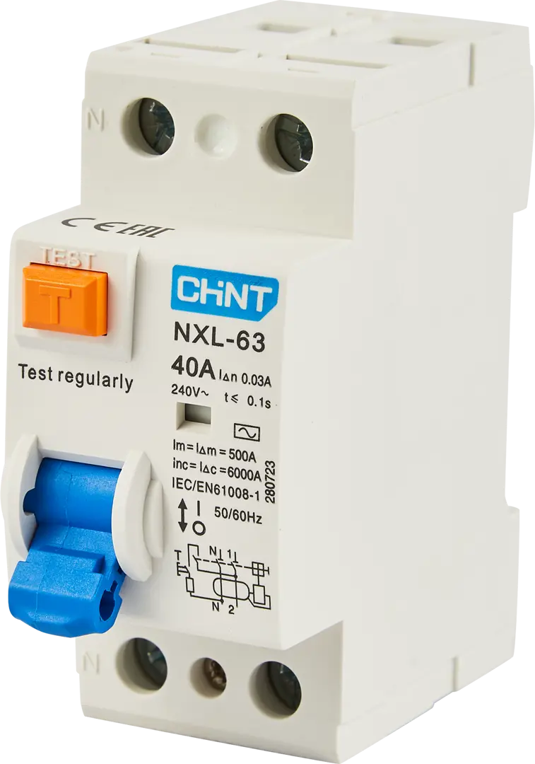 УЗО Chint NXB-63S 2P 40 A 30 мА 6 кА AC 
УЗО Chint NXB-63S 2P 40 A 30 мА 6 кА AC