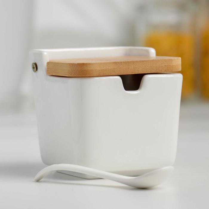 фото Доляна банка для сыпучих продуктов доляна «акцент», 280 мл, 9,5×9×9,5 см, с ложкой