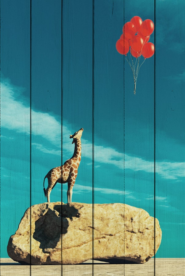 фото Картина на дереве дом корлеоне жираф и шарики 01-0397-40х60