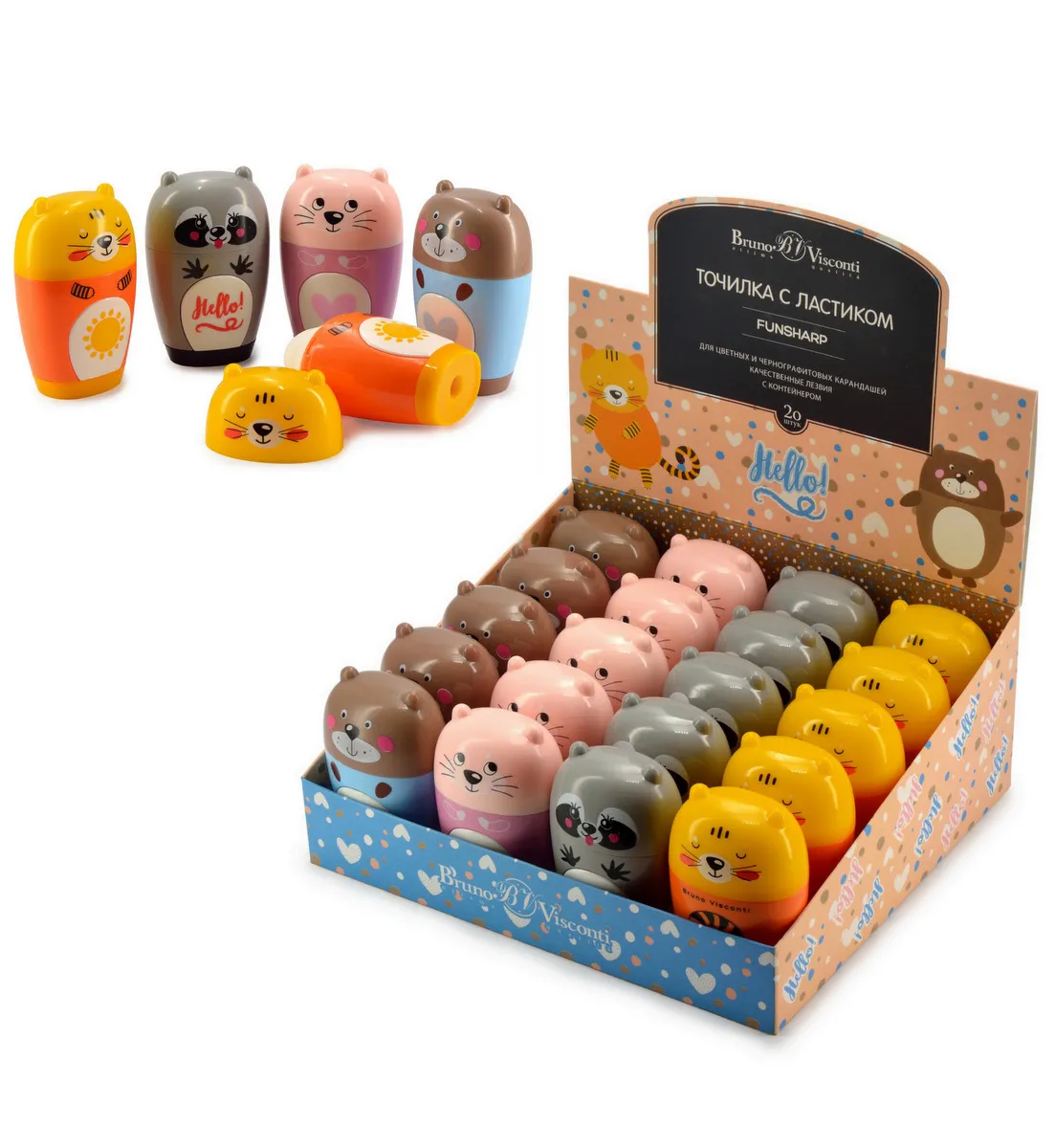 фото Точилки 20 шт. bruno visconti (48 х 75 х 35 мм) "funsharp", 4 цвета, арт. 35-0021/20 brunovisconti