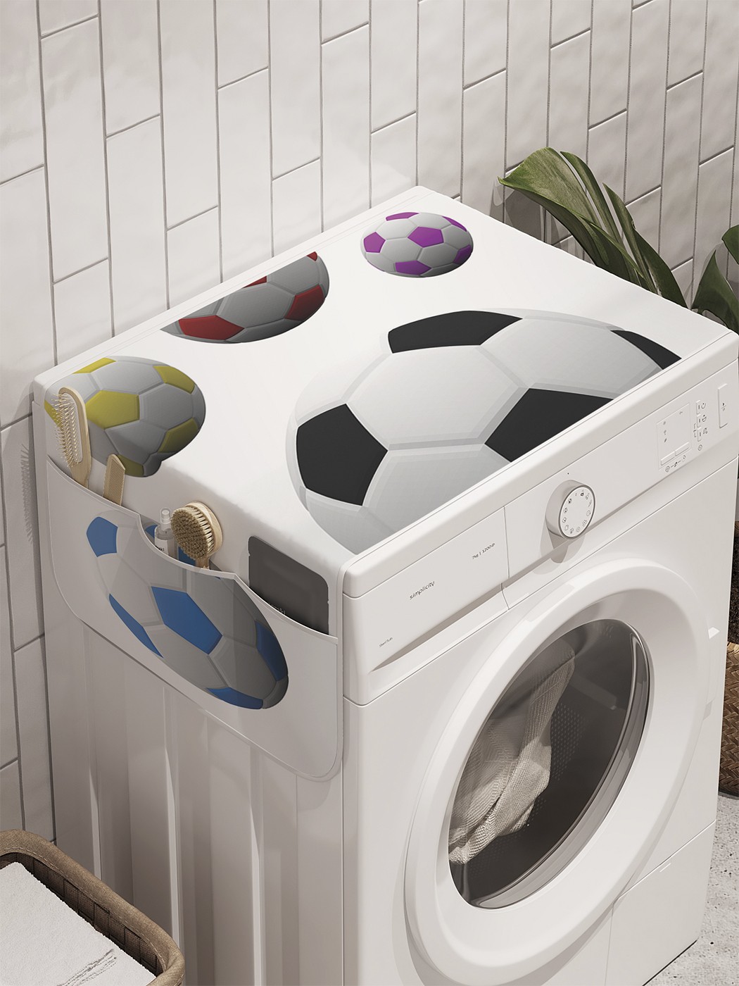 фото Органайзер "футбольные мячи" на стиральную машину, 45x120 см ambesonne