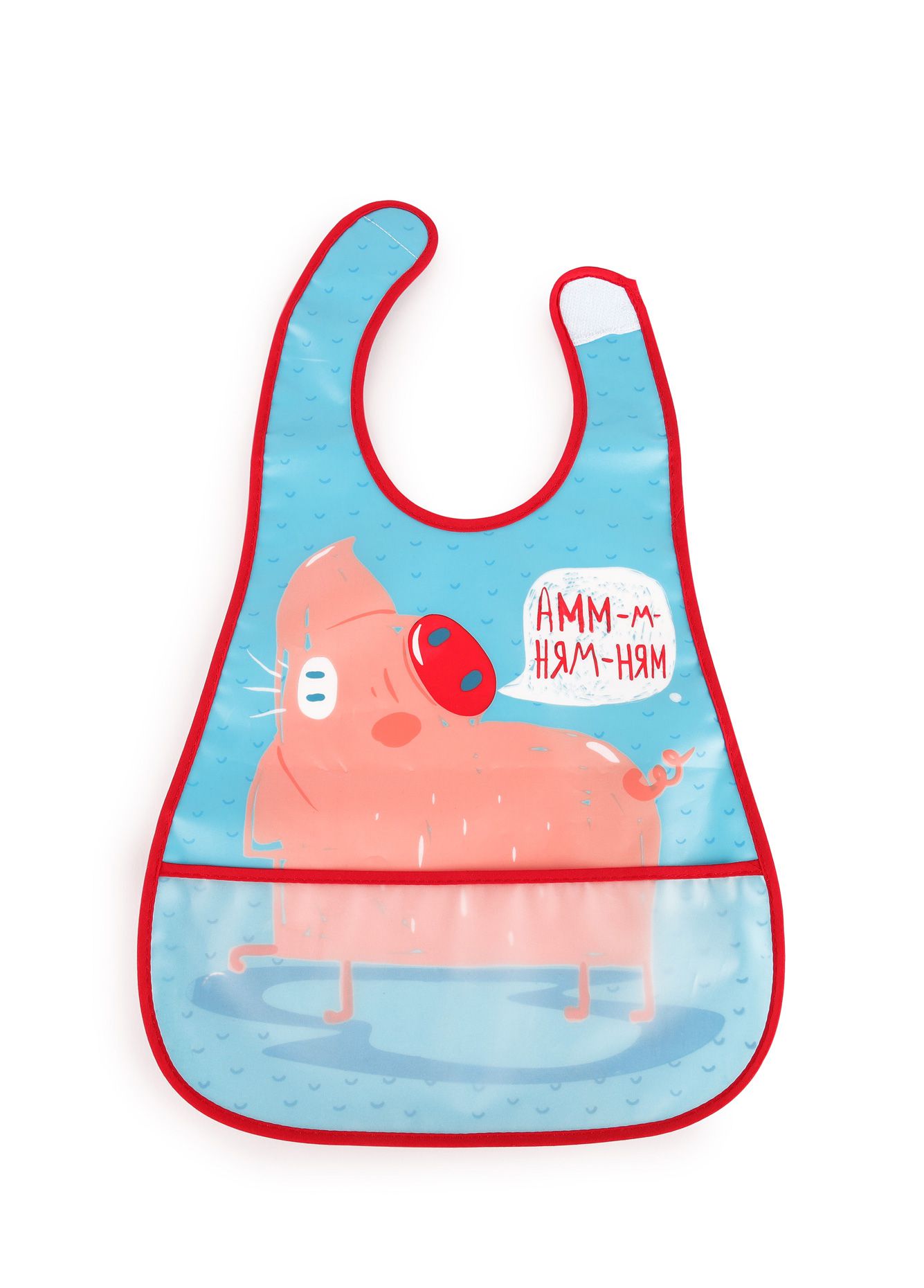 фото Водонепроницаемый нагрудник с кармашком happy baby waterproof baby bib blue (pig)