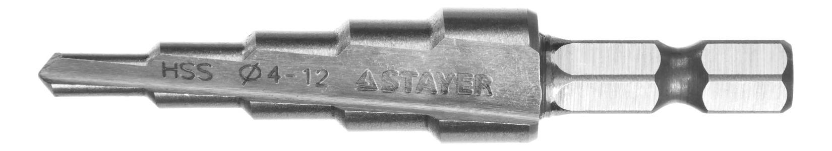 Сверло по металлу для дрелей, шуруповертов Stayer 29660-4-12-5, Сверло Stayer 'MASTER' ступенчатое по сталям и цвет.мет., сталь HSS, d=4-12мм,5ступ.d 4-6-8-10-12,L-65мм, шестигран.хвост.1/4'
Сверло по металлу для дрелей, шуруповертов Stayer 29660-4-12-5, Сверло Stayer 'MASTER' ступенчатое по сталям и цвет.мет., сталь HSS, d=4-12мм,5ступ.d 4-6-8-10-12,L-65мм, шестигран.хвост.1/4'