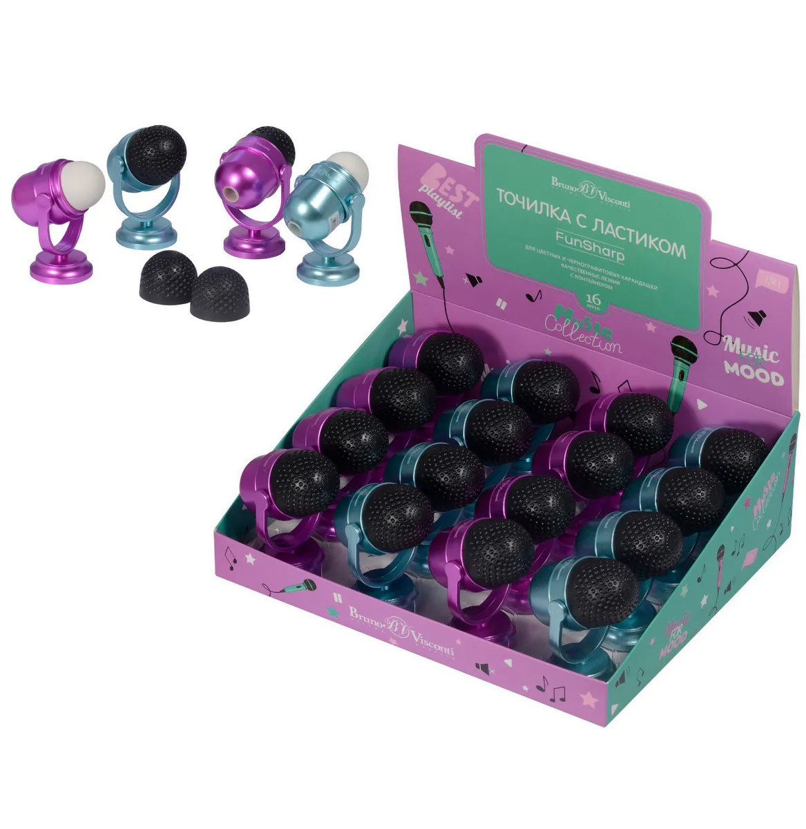 фото Точилки bruno visconti, 35-0041/16, микрофон, 16 шт. с контейнером и ластиком brunovisconti