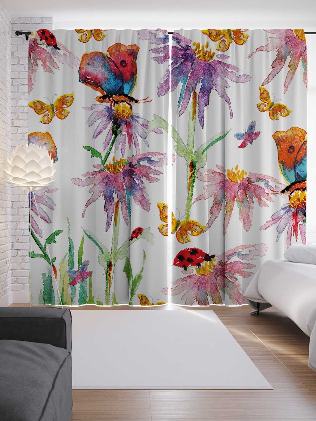 фото Шторы joyarty с фотопечатью "рай насекомых" из сатена, 290х265 см