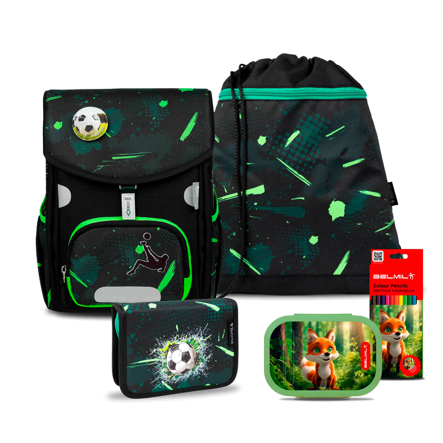 Школьный ранец BelMil PRIME Neon Sport с наполнением серия 405-80-A67-SET черно-зеленый, PRIME "Neon Sport" с наполнением
Школьный ранец BelMil PRIME Neon Sport с наполнением серия 405-80-A67-SET черно-зеленый, PRIME "Neon Sport" с наполнением