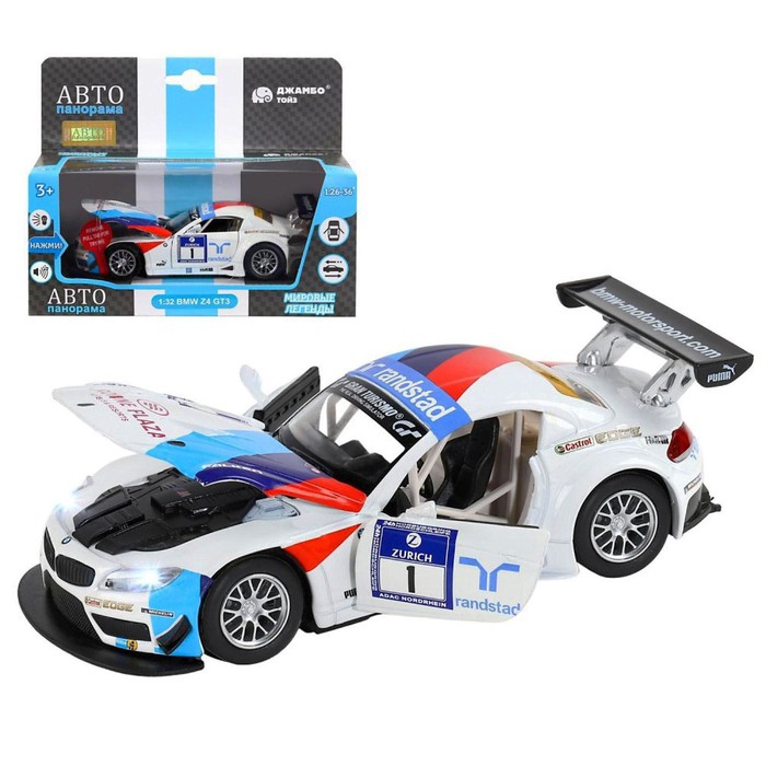 Машина металлическая BMW Z4 GT3 1:32, инерция, световые и звуковые, откр. двери, белый
Машина металлическая BMW Z4 GT3 1:32, инерция, световые и звуковые, откр. двери, белый