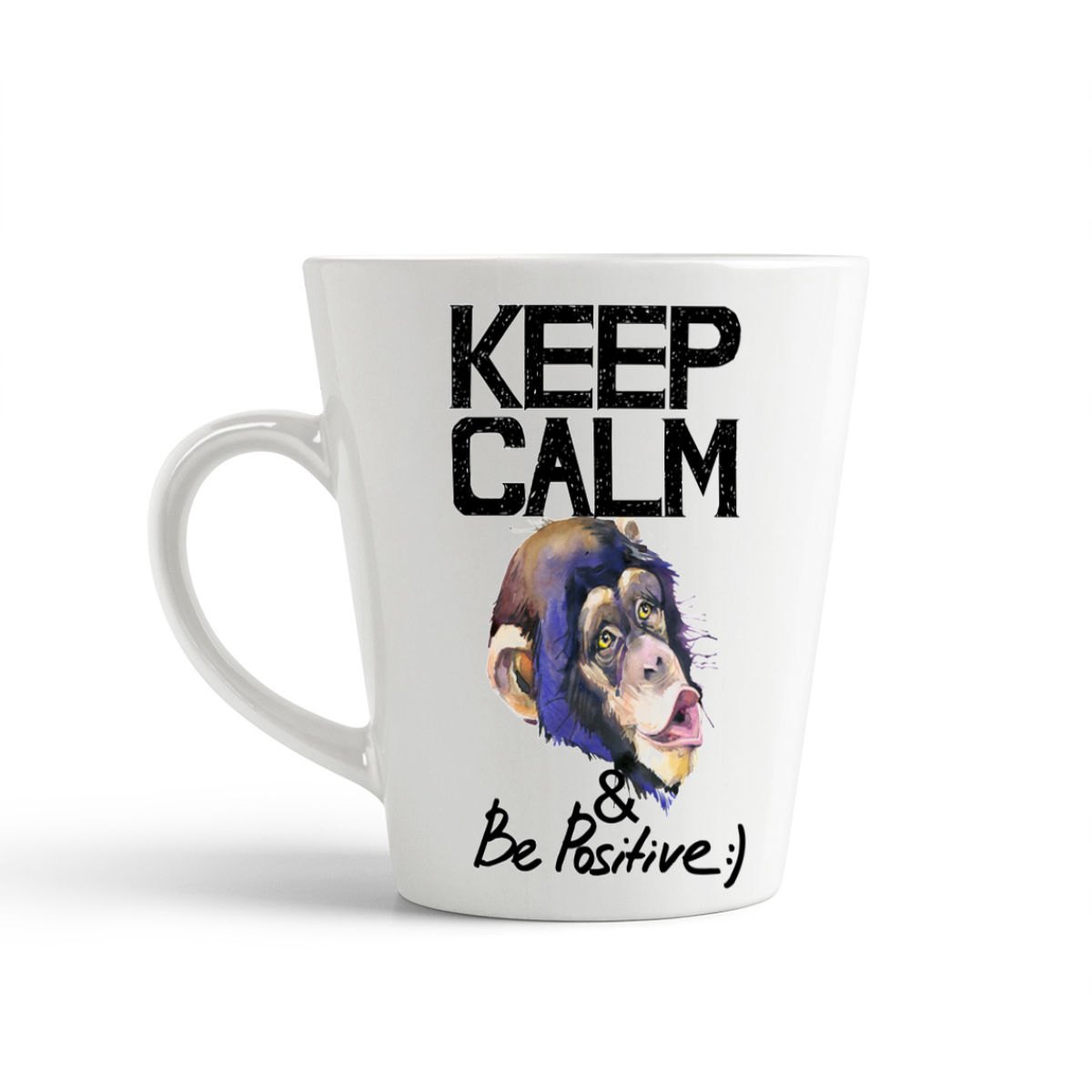 Конусная кружка CoolPodarok Keep calm and be positive:) Мартышка 
Конусная кружка CoolPodarok Keep calm and be positive:) Мартышка