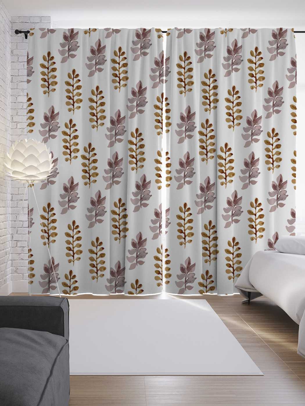 фото Шторы joyarty с фотопечатью "нарисованные листья" из сатена, 290х265 см