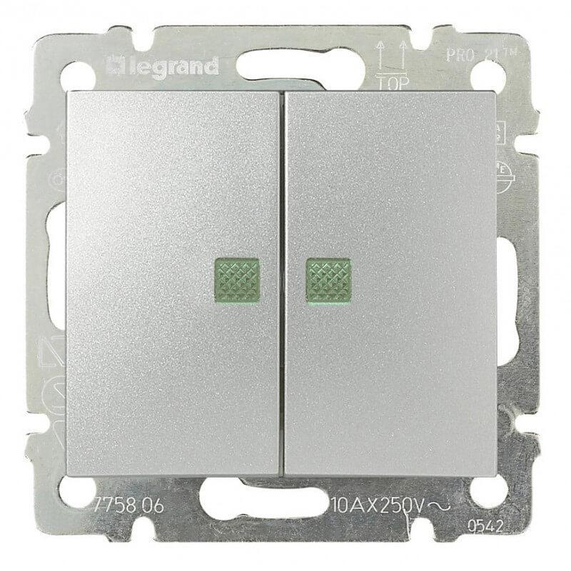 Переключатель двухклавишный на 2 направления Legrand Valena 10A 250V с подсвет алюм 770212, Valena
Переключатель двухклавишный на 2 направления Legrand Valena 10A 250V с подсвет алюм 770212, Valena